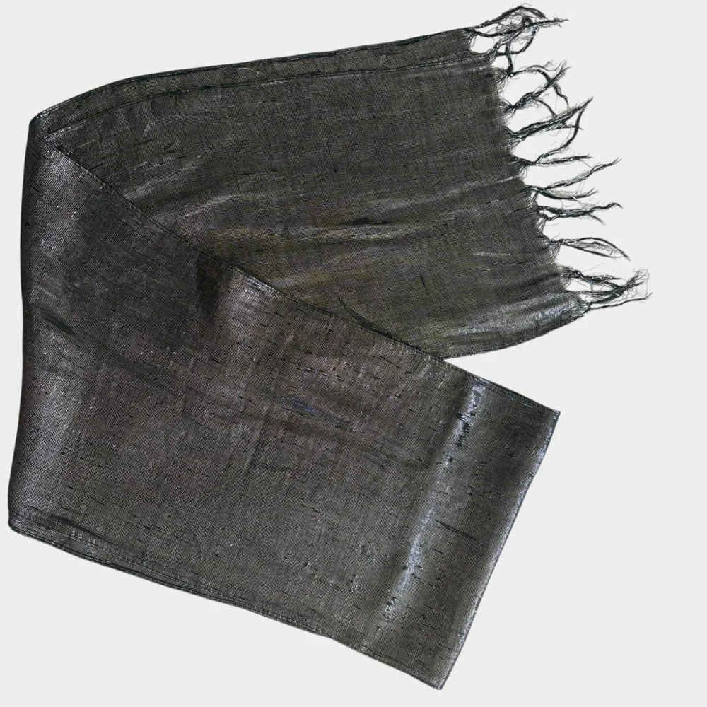 All That Glitters Metallic Silver Rectangular Scarf Fringe